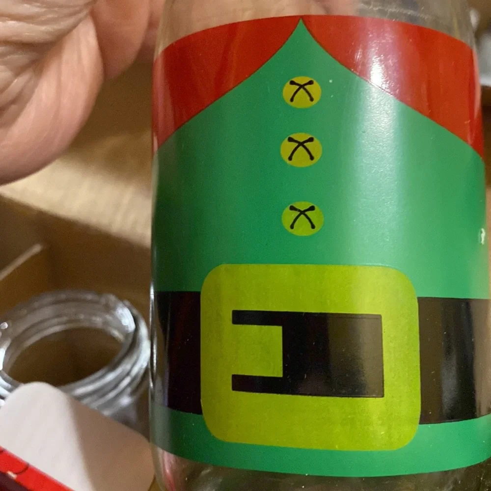 New 4 pc. Holiday printed glass milk jugs with red & white stripe straws - Picture 8 of 8